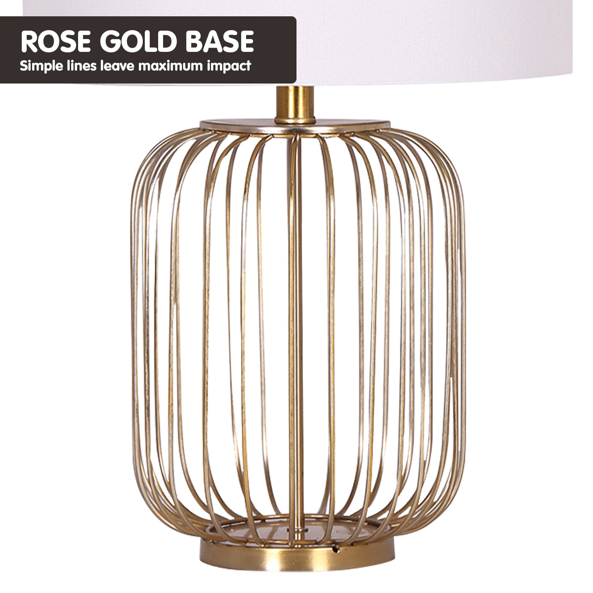 Sarantino Rose Gold Table Lamp with Linen Drum Shade - BM House & Garden