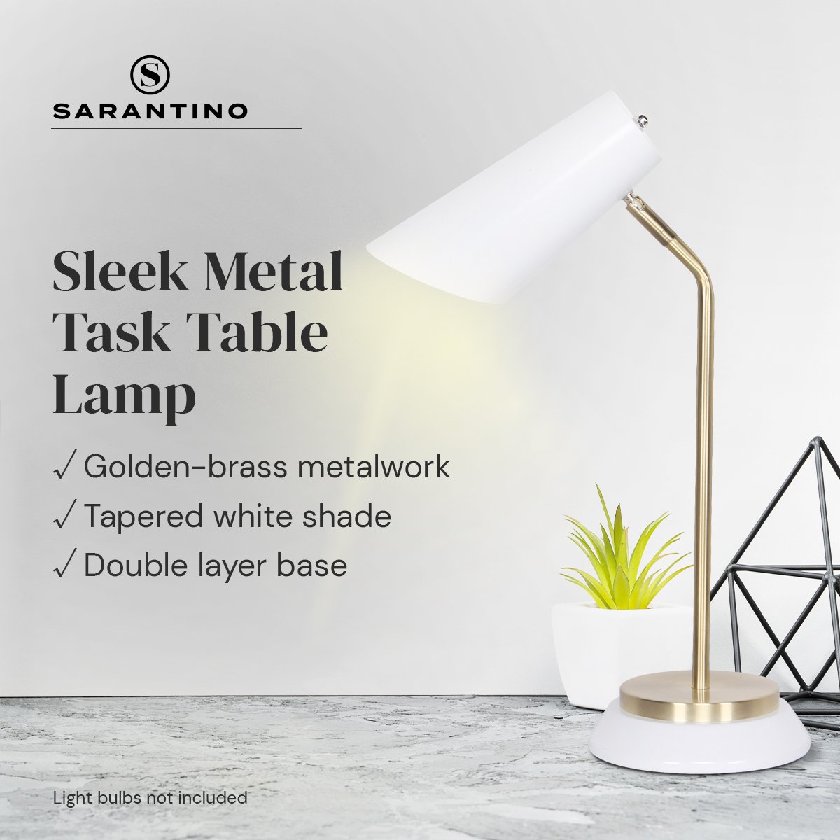 Sarantino Electric Reading Light Table Lamp Brass Finish - White - BM House & Garden