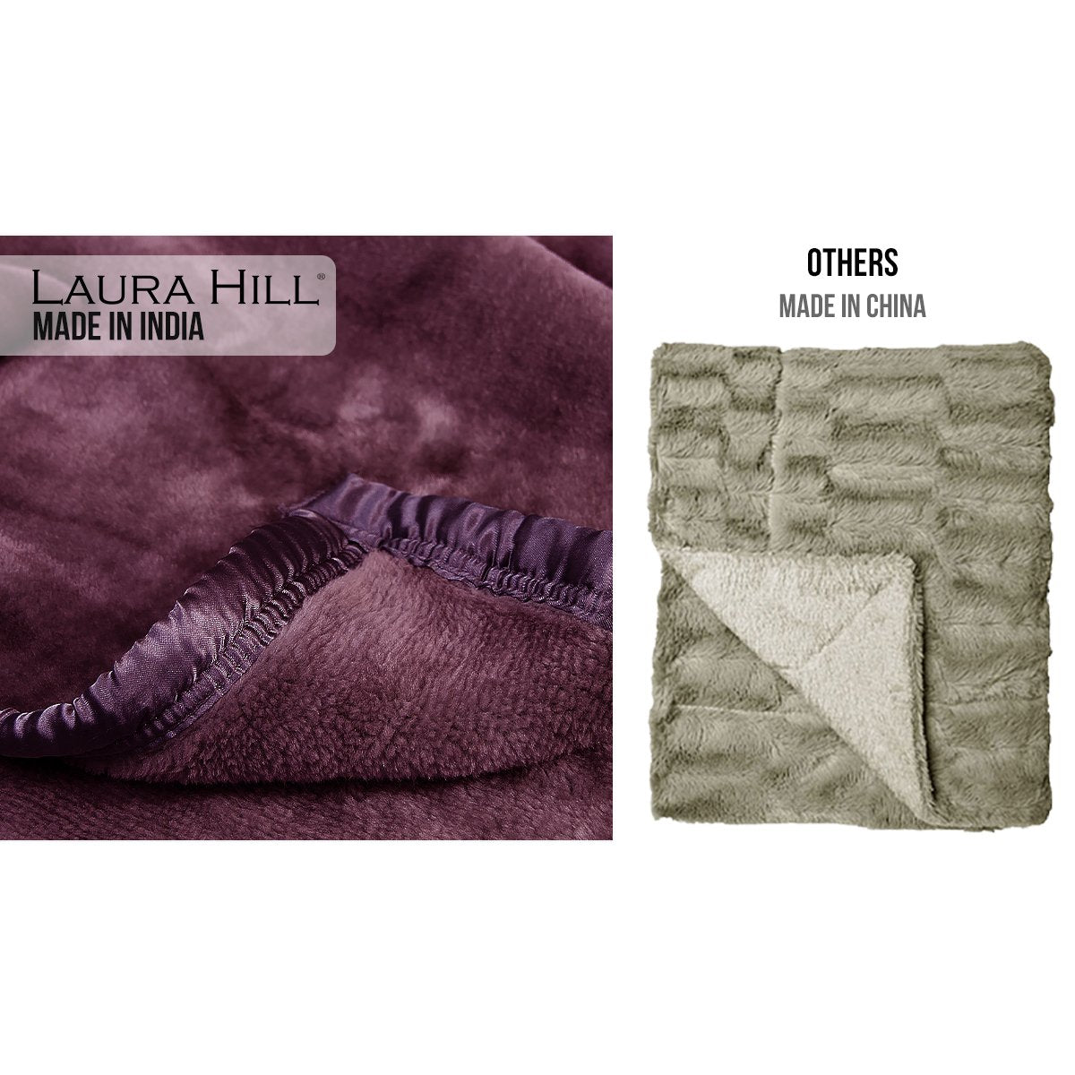 Laura Hill Mink Blanket Throw Purple Double Sided Queen Size Soft Plush Bed Faux Rug - BM House & Garden