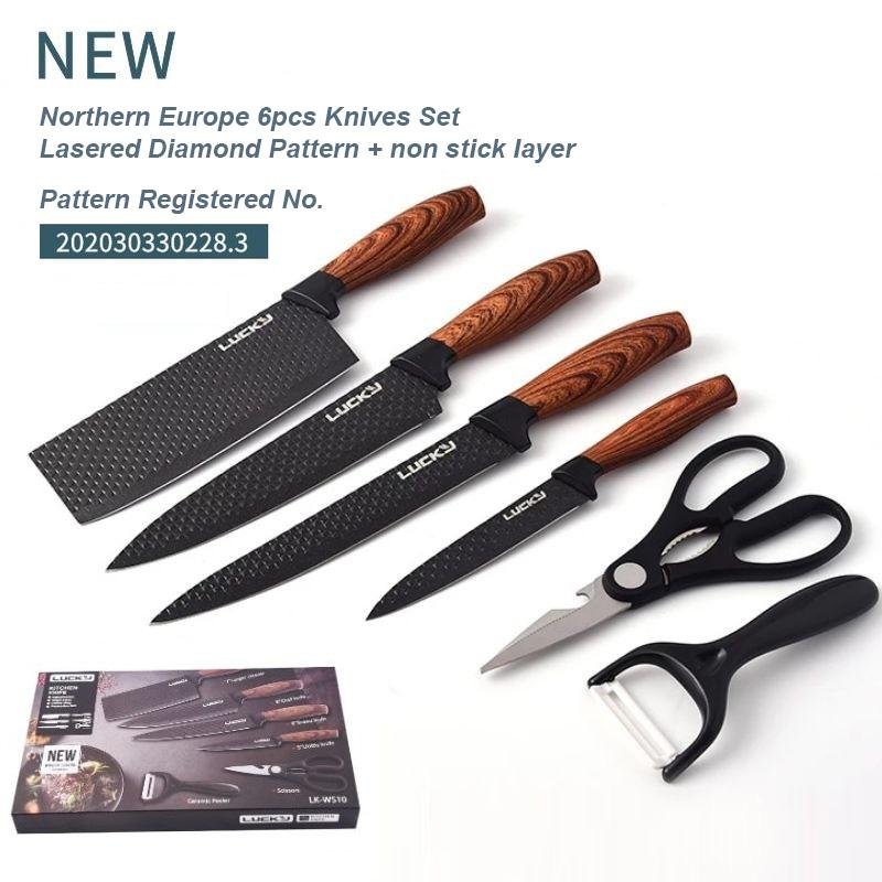 6 pieces Kitchen Knife Set Everich Chef Knives Stainless Steel Nonstick Scissor - BM House & Garden