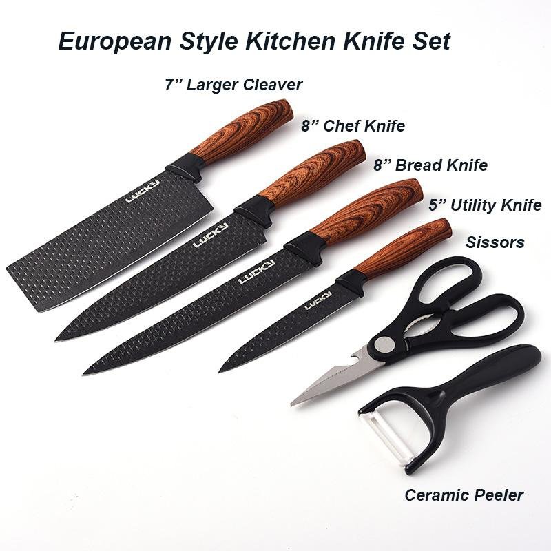 6 pieces Kitchen Knife Set Everich Chef Knives Stainless Steel Nonstick Scissor - BM House & Garden