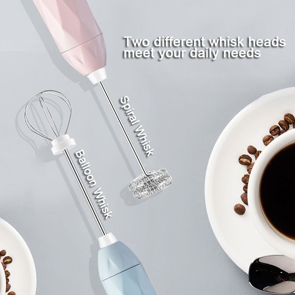 USB Charging Electric Egg Beater Milk Frother Handheld Drink Coffee Foamer White with 2 Stainless Steel Whisks - BM House & Garden