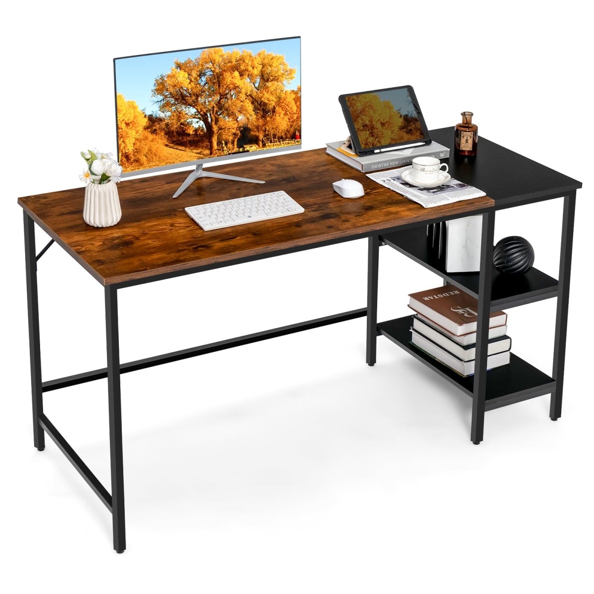 1.4m Black and Oak Computer Desk