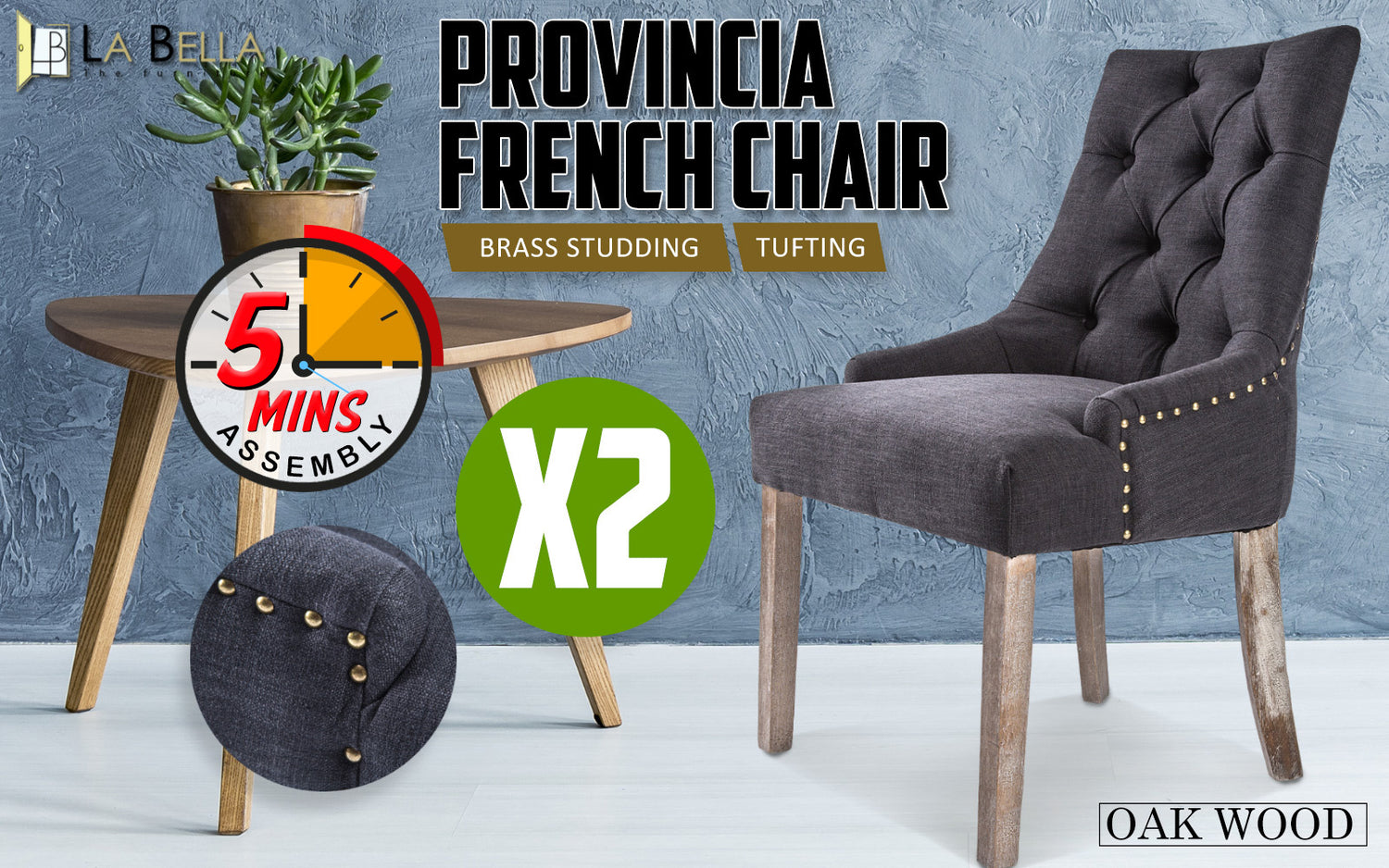 La Bella Set of 2 Black (Charcoal) French Provincial Dining Chair - BM House & Garden