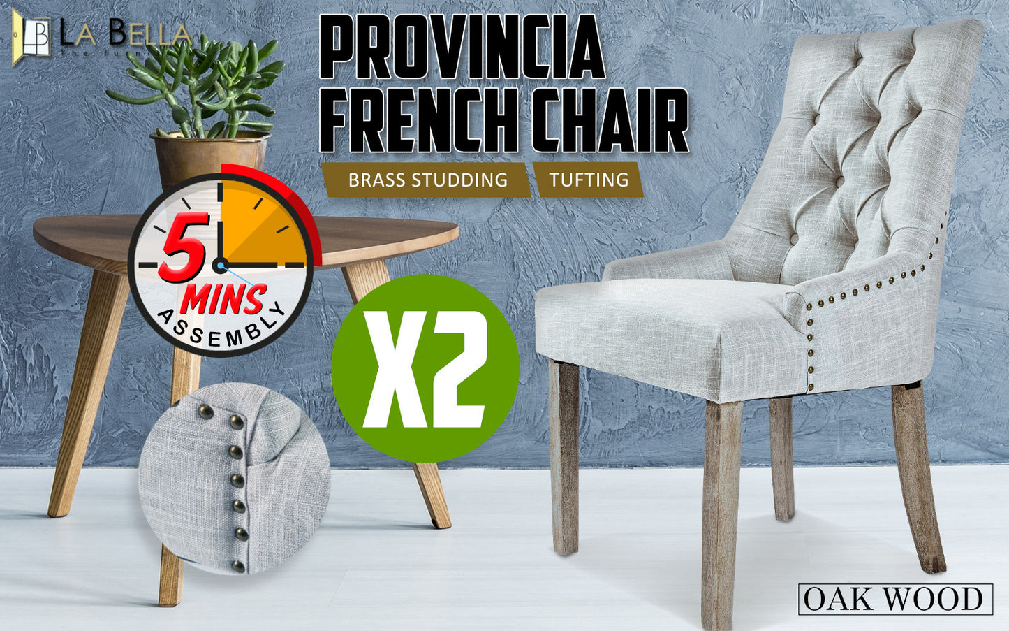 La Bella Set of 2 Grey French Provincial Dining Chair - BM House & Garden