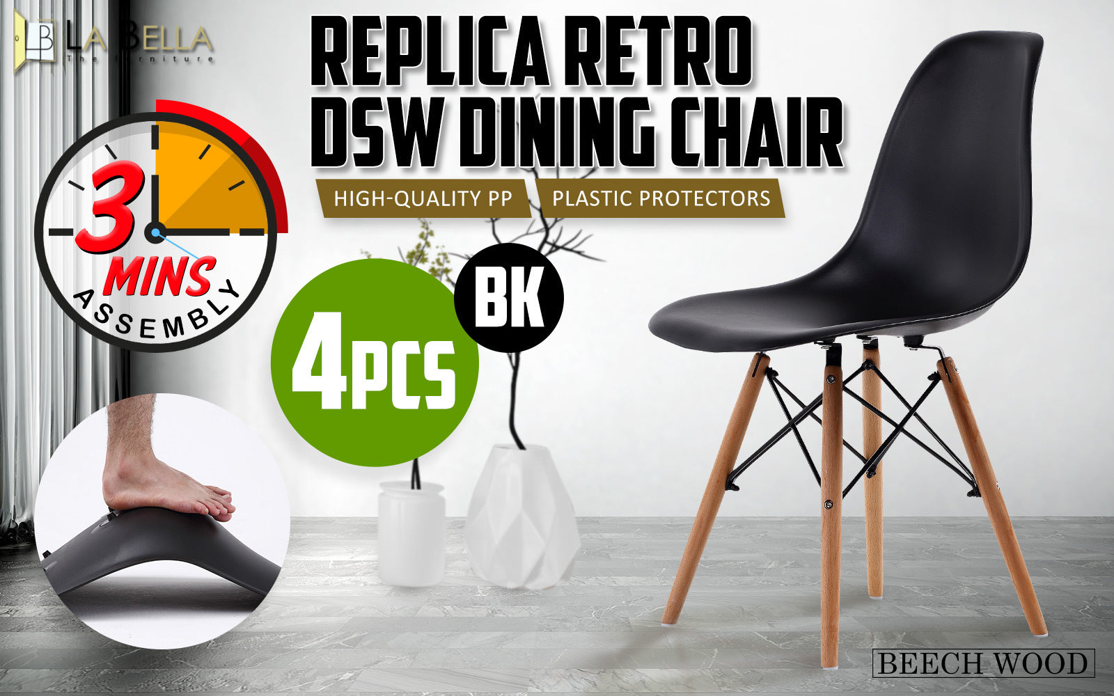 La Bella Set of 4 Black Retro Dining Chairs - BM House & Garden
