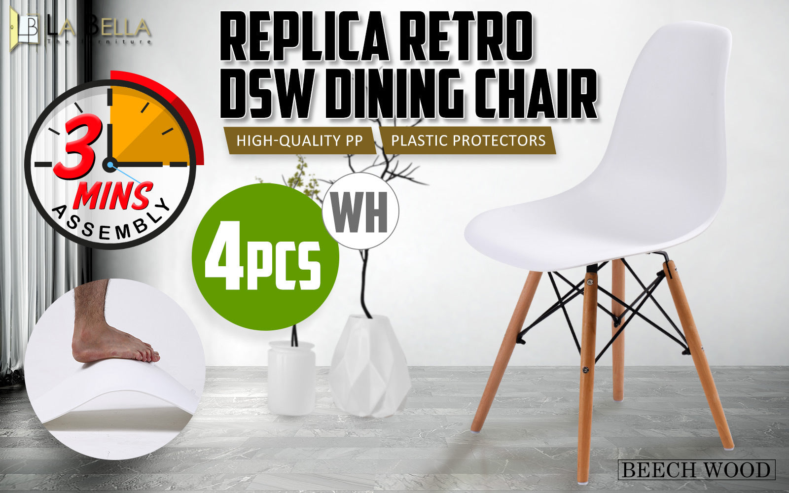 La Bella Set of 4 White Retro Dining Chairs - BM House & Garden