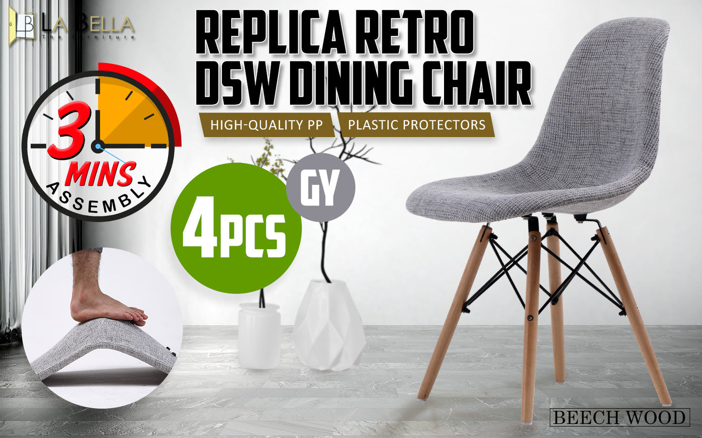 La Bella Set of 4 Grey Retro Dining Chairs - BM House & Garden