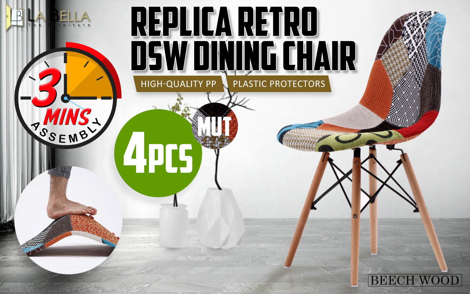 La Bella Set of 4 Multi Colour Retro Dining Chairs - BM House & Garden