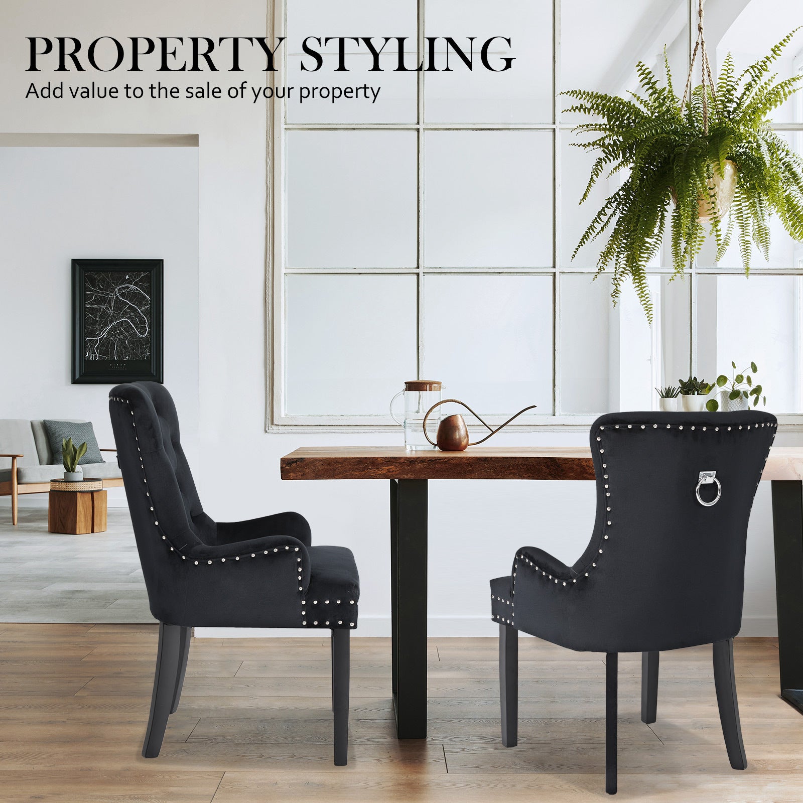 La Bella Set of 2 Black French Provincial Dining Chair with Studded Trim - BM House & Garden