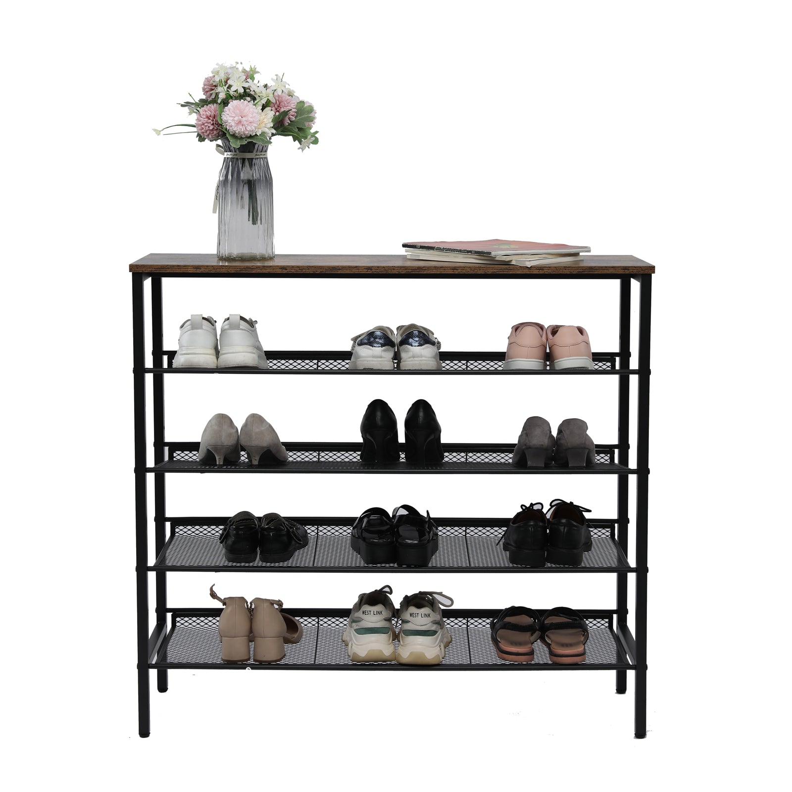 5-Tier Medium Shoe Rack Shelf Stand Flat & Slant Adjustable Storage Organizer - BM House & Garden