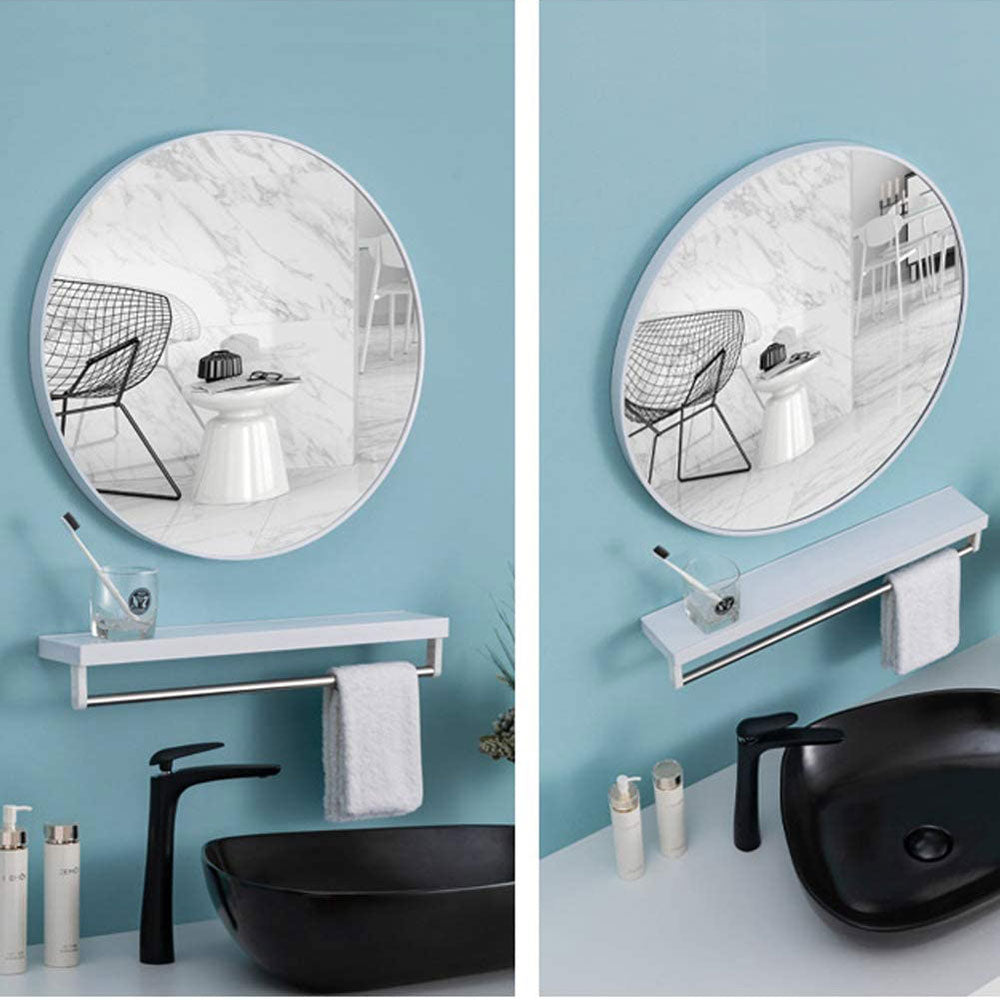 Slim Design 50CM White Bathroom, Living Room, Hallway Mirror Round Mirror Wall Decor Metal Frame - BM House & Garden