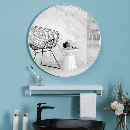Slim Design 50CM White Bathroom, Living Room, Hallway Mirror Round Mirror Wall Decor Metal Frame - BM House & Garden