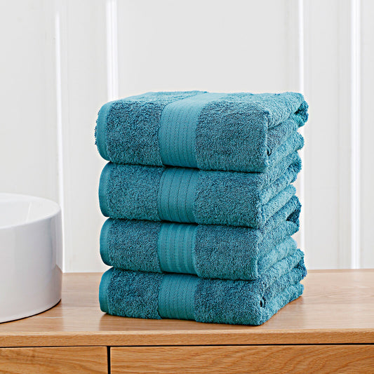 Linenland 4 Piece Cotton Bath Towels Set - Blue - BM House & Garden