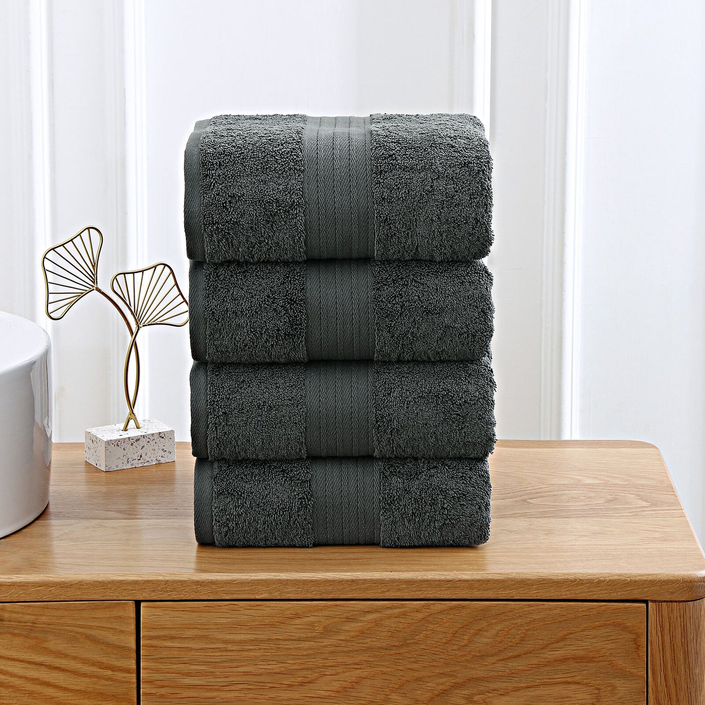 Linenland 4 Piece Cotton Bath Towels Set - Charcoal - BM House & Garden