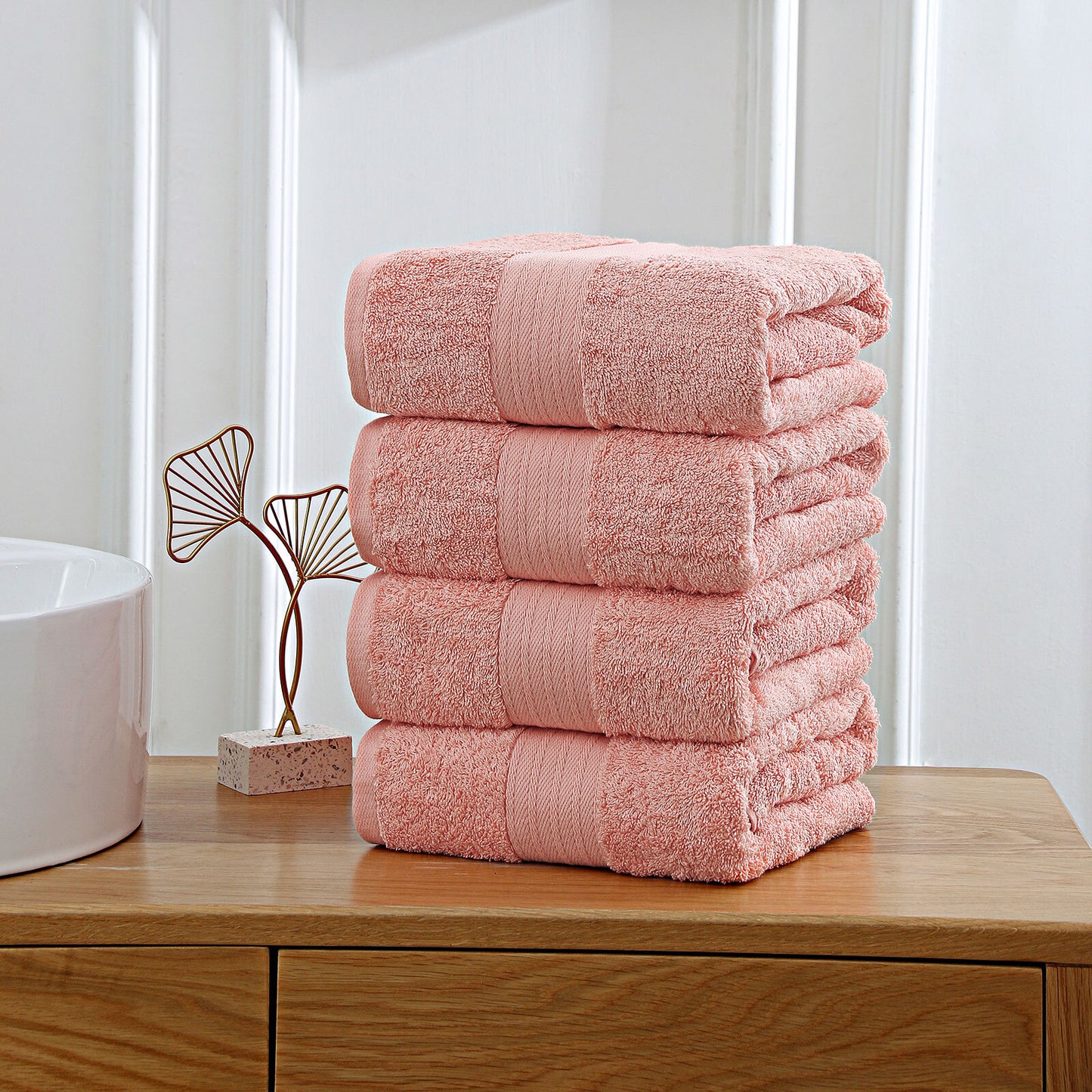 Linenland 4 Piece Cotton Bath Towels Set - Coral - BM House & Garden