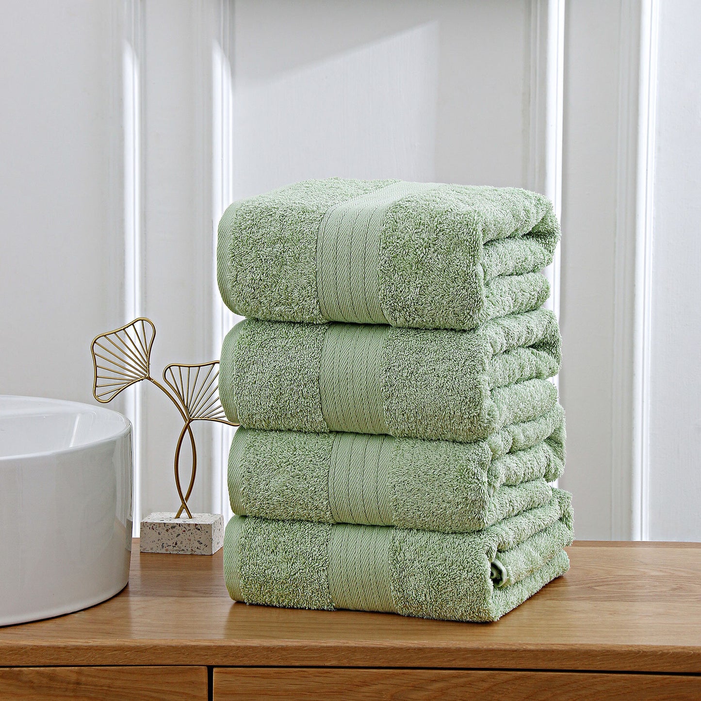 Linenland 4 Piece Cotton Bath Towels Set - Sage Green - BM House & Garden