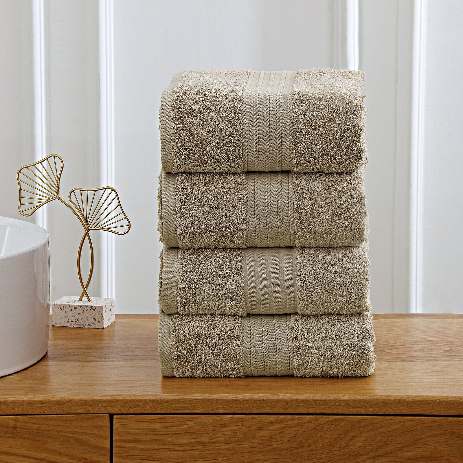 Linenland 4 Piece Cotton Bath Towels Set - Sandstone - BM House & Garden