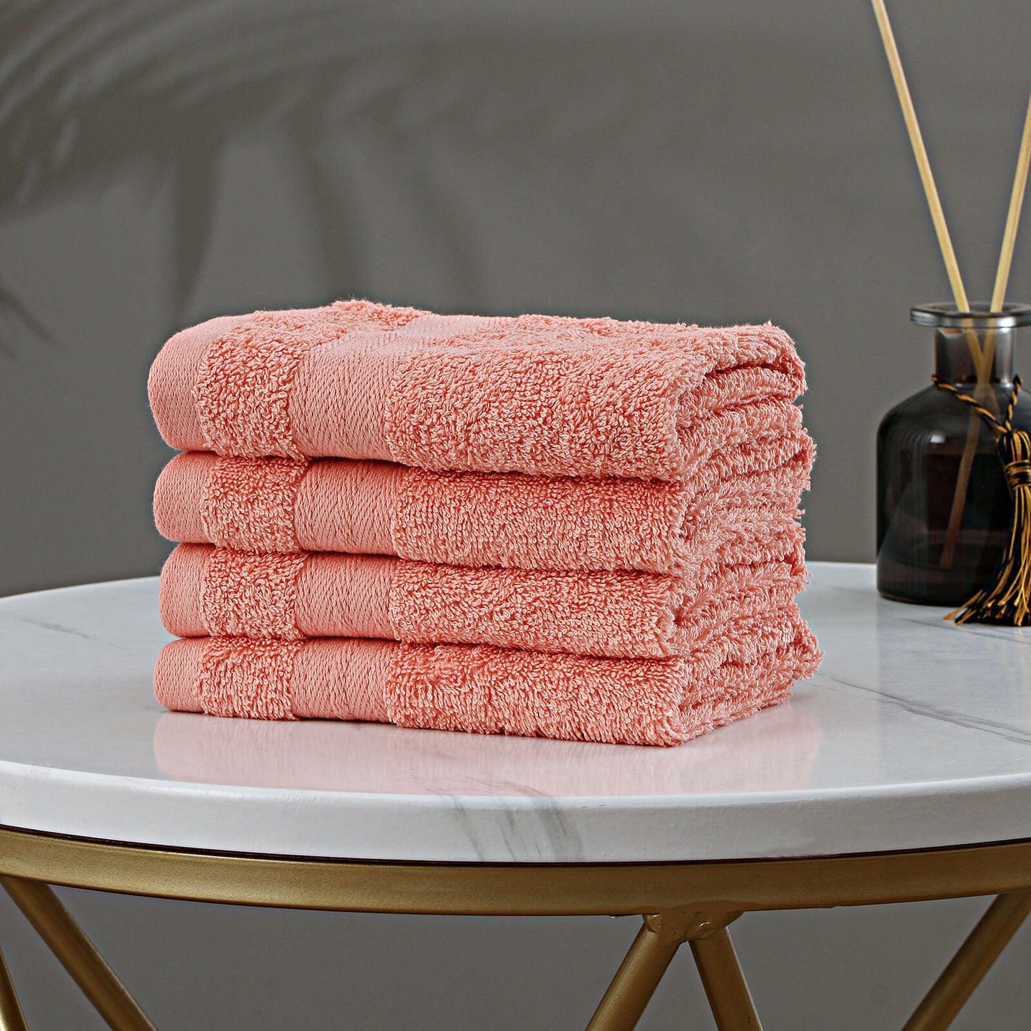 Linenland Bath Towel Set - 4 Piece Cotton Washcloths - Coral - BM House & Garden