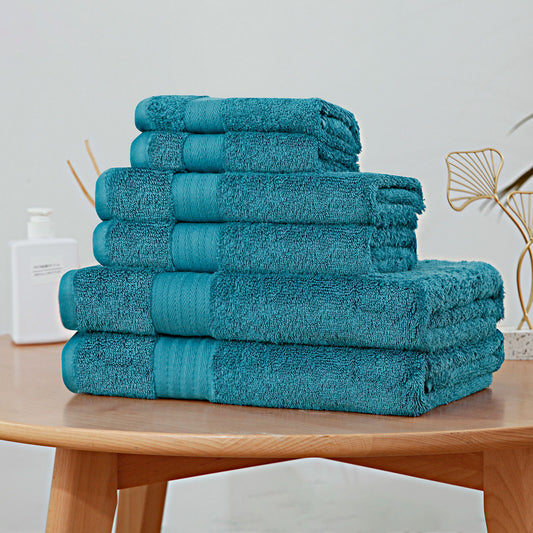 Luxury 6 Piece Soft and Absorbent Cotton Bath Towel Set - Blue - BM House & Garden