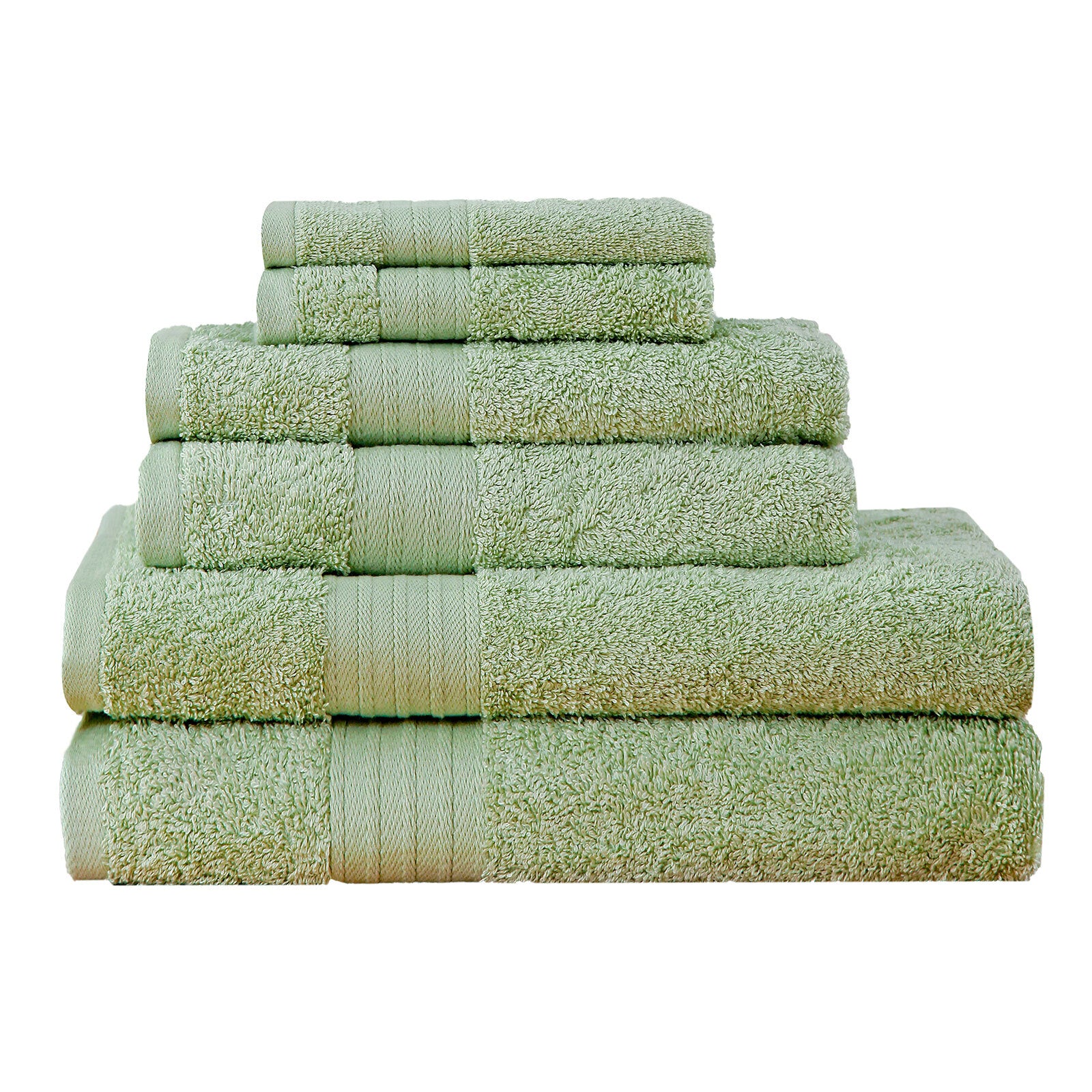 Luxury 6 Piece Soft and Absorbent Cotton Bath Towel Set - Sage Green - BM House & Garden