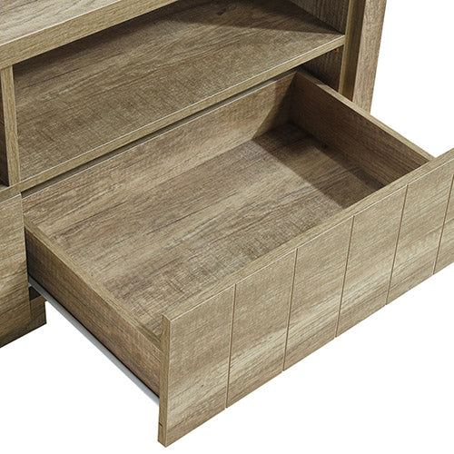TV Cabinet 3 Storage Drawers with Shelf Natural Wood like MDF Entertainment Unit in Oak Colour - BM House & Garden