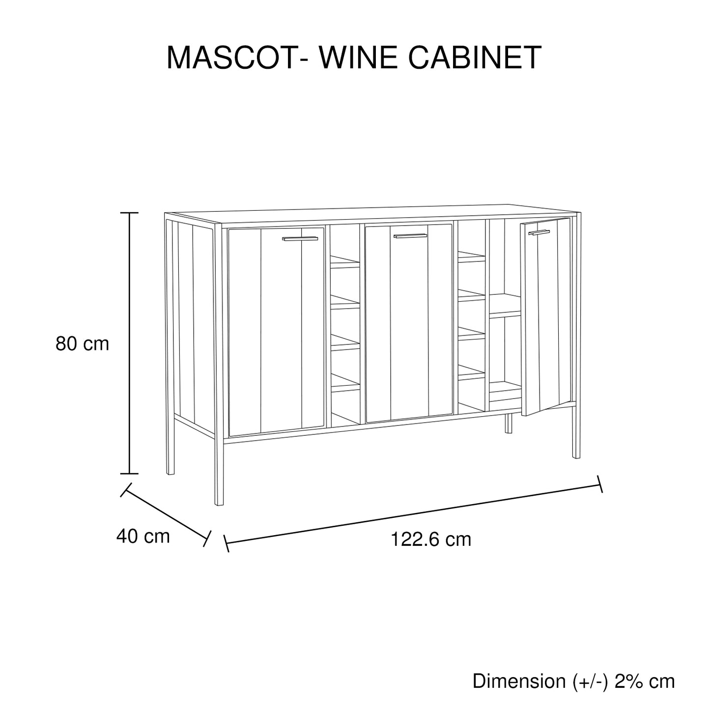 Wine Cabinet with 2 Strorage and open Selves Bar Cabinet Cupboard in Oak Colour - BM House & Garden