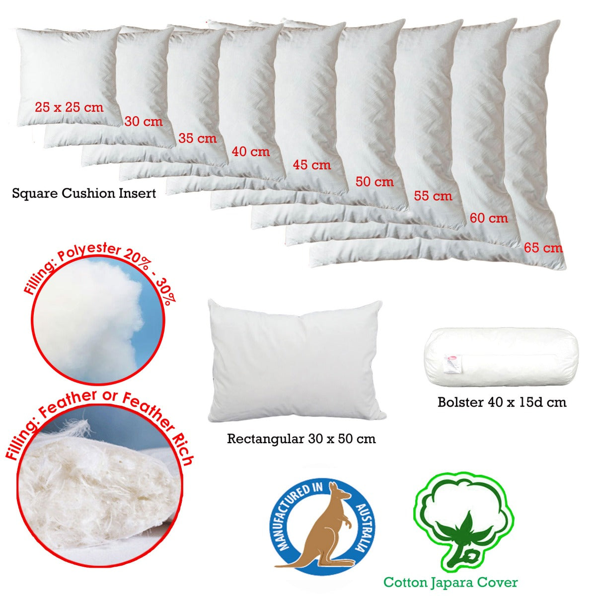 45 x 45cm Duck Feather Rich Fill Cushion Insert - BM House & Garden