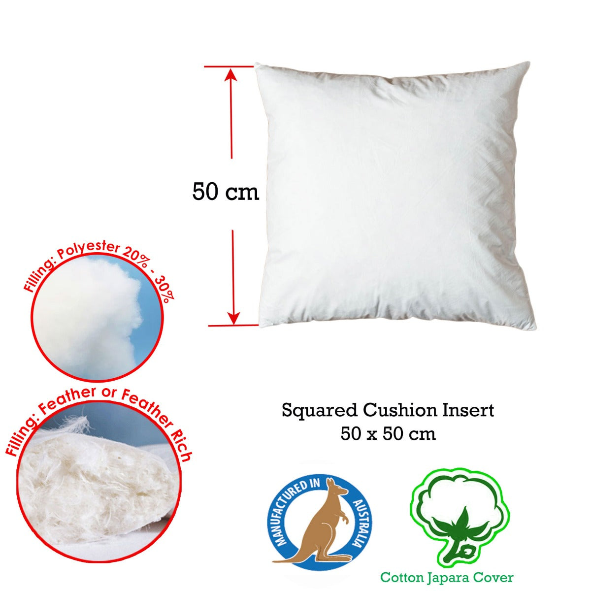 50 x 50cm Duck Feather Rich Fill Cushion Insert - BM House & Garden