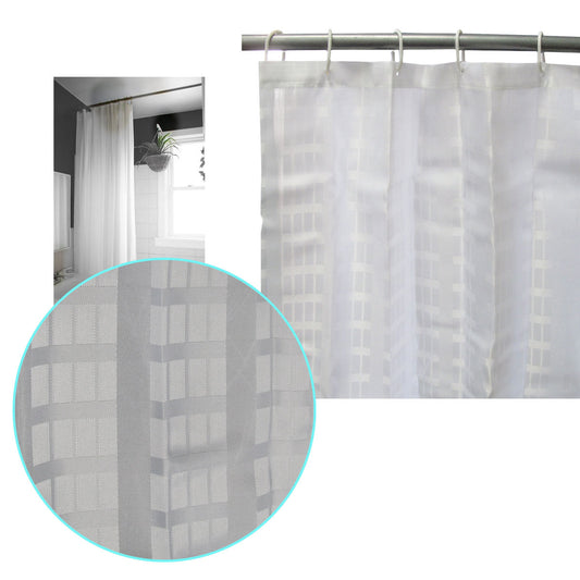 Jacquard White Checkered Bathroom Shower Curtain 180cm wide x 210 cm long - BM House & Garden