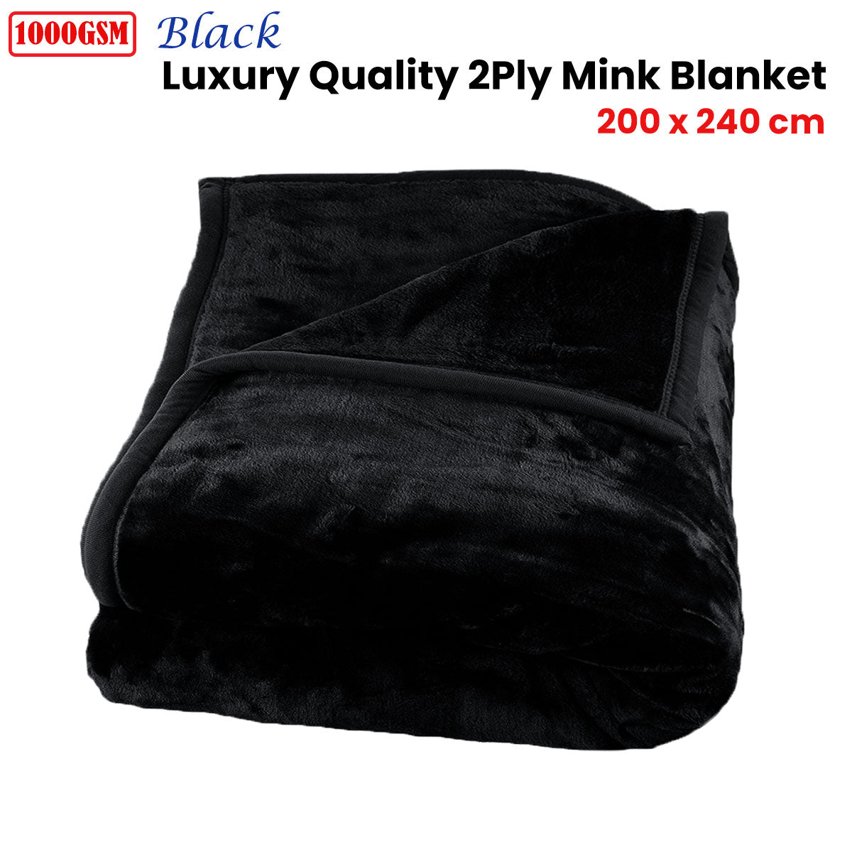 1000GSM Luxury Quality 2 Ply Mink Blanket Black 200 x 240 cm - BM House & Garden