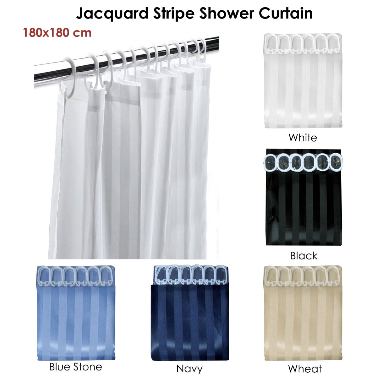 Jacquard Stripe Shower Curtain Navy - BM House & Garden
