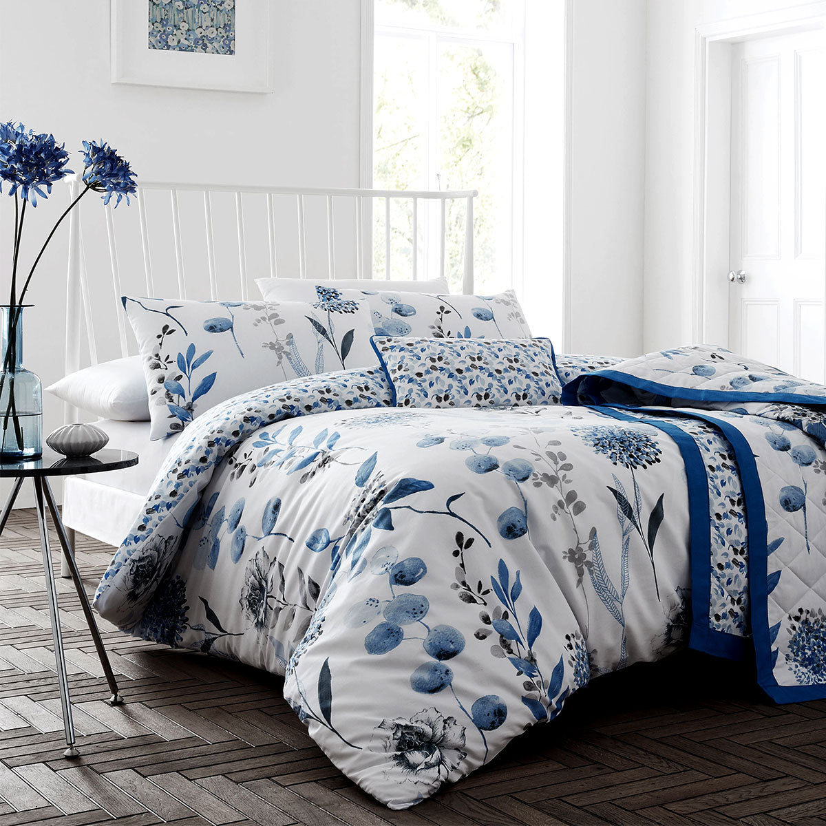 Ink Floral Blue Quilt Cover Set Queen - BM House & Garden