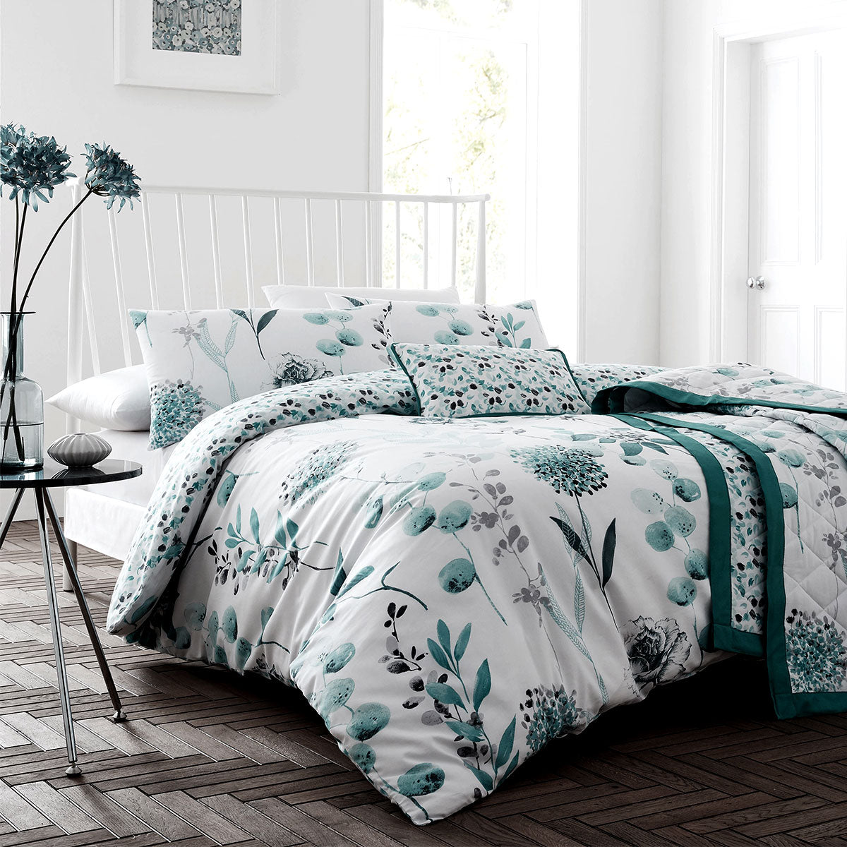 Ink Floral Teal Quilt Cover Set Double - BM House & Garden