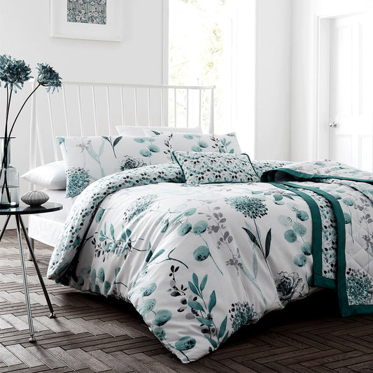 Ink Floral Teal Quilt Cover Set King - BM House & Garden