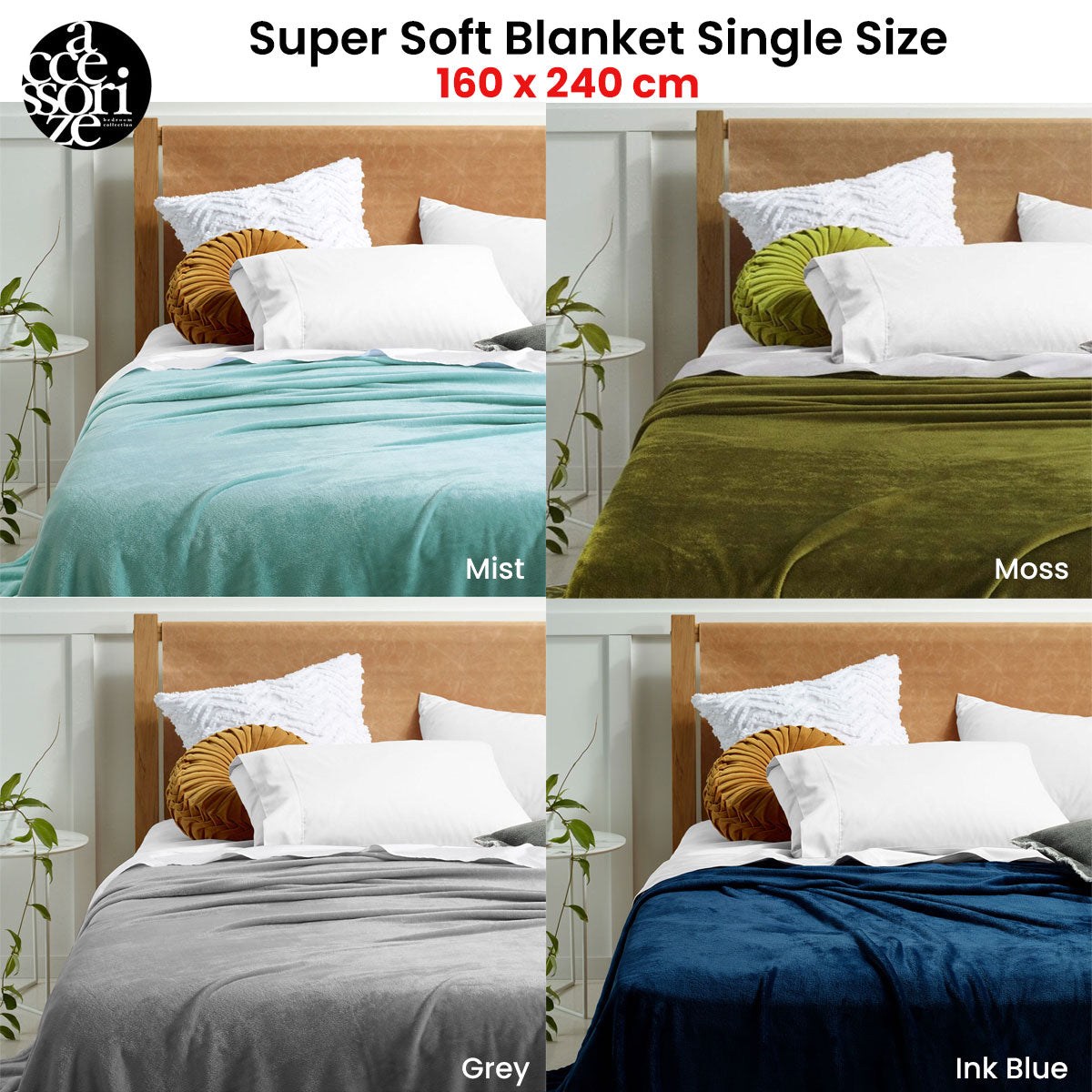 Accessorize Super Soft Blanket Single Size 160 x 240 cm Moss Green - BM House & Garden