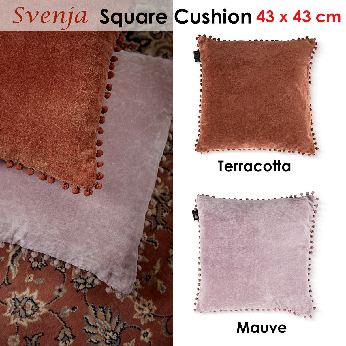 43 x 43cm Bedding House Svenja Mauve Filled Square Cushion