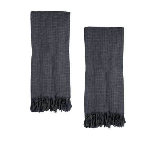 J Elliot Home 400GSM Camila Set of 2 Cotton Waffle Hand Towels 45 x 65 cm Coal - BM House & Garden