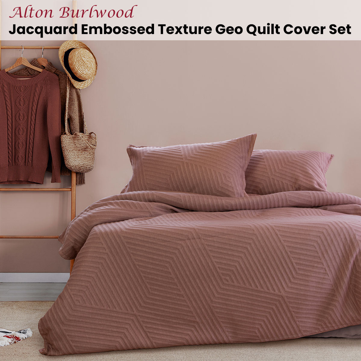Ardor Alton Burlwood Jacquard Embossed Texture Geo King Size Quilt Cover Set