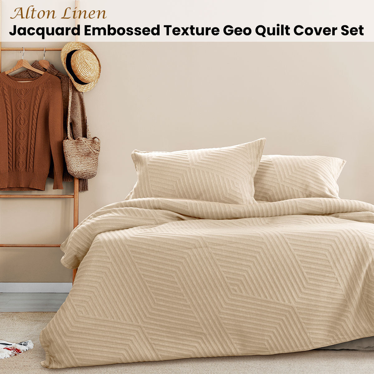 Ardor Alton Linen Jacquard Embossed Texture Geo King Size Quilt Cover Set
