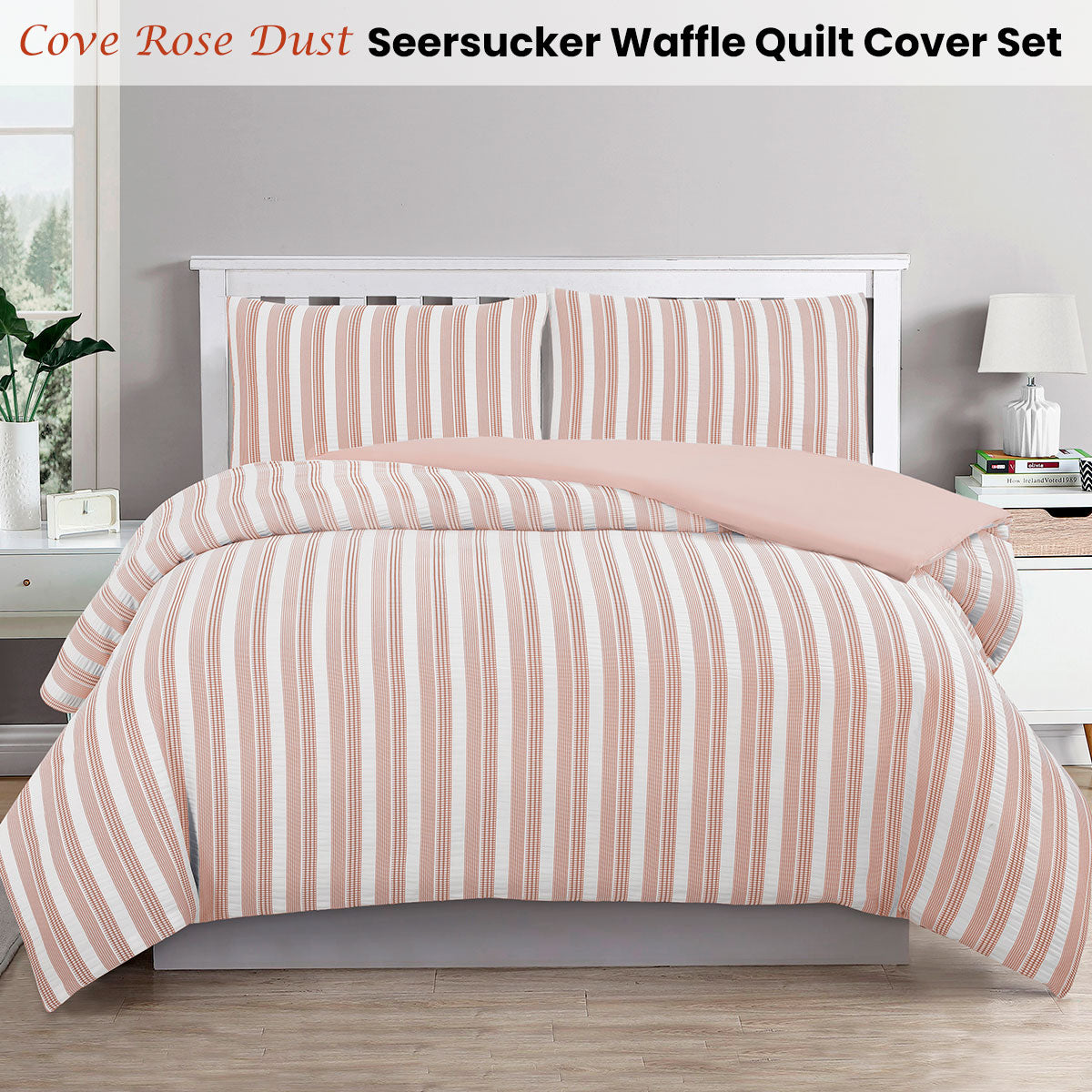 Ardor Cove Rose Dust (Peach) Seersucker Waffle Double Quilt Cover Set