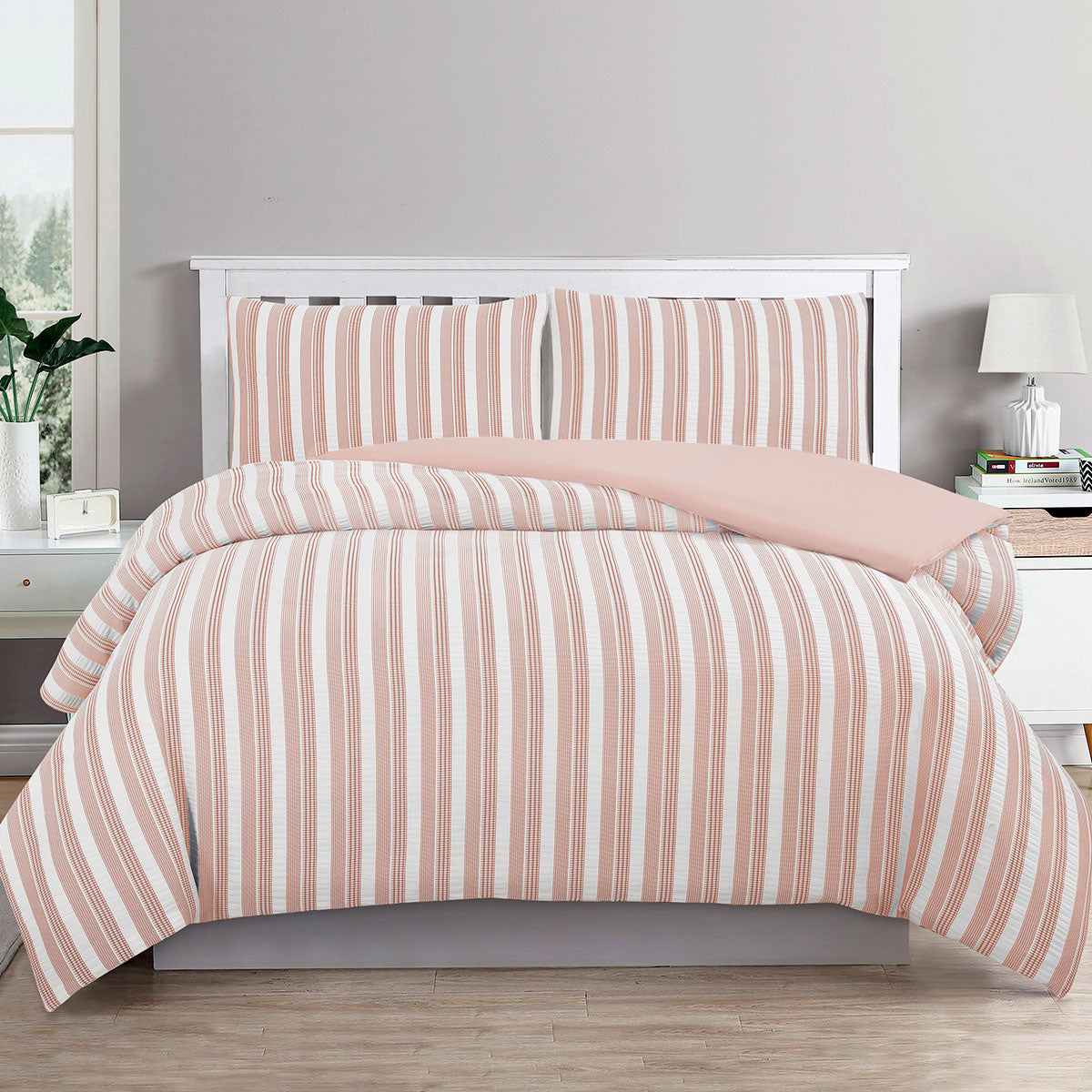 Ardor Cove Rose Dust (Peach) Seersucker Waffle King Size Quilt Cover Set