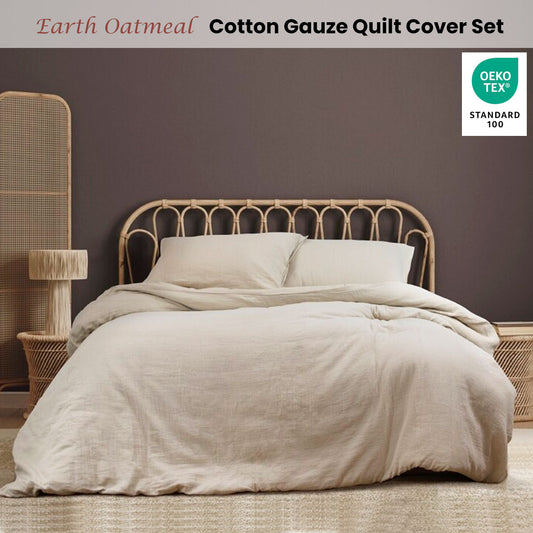 Ardor Earth Oatmeal Cotton Gauze King Quilt Cover Set