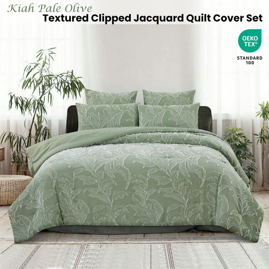 Ardor Kiah Pale Olive Textured Jacquard Queen Quilt Cover Set