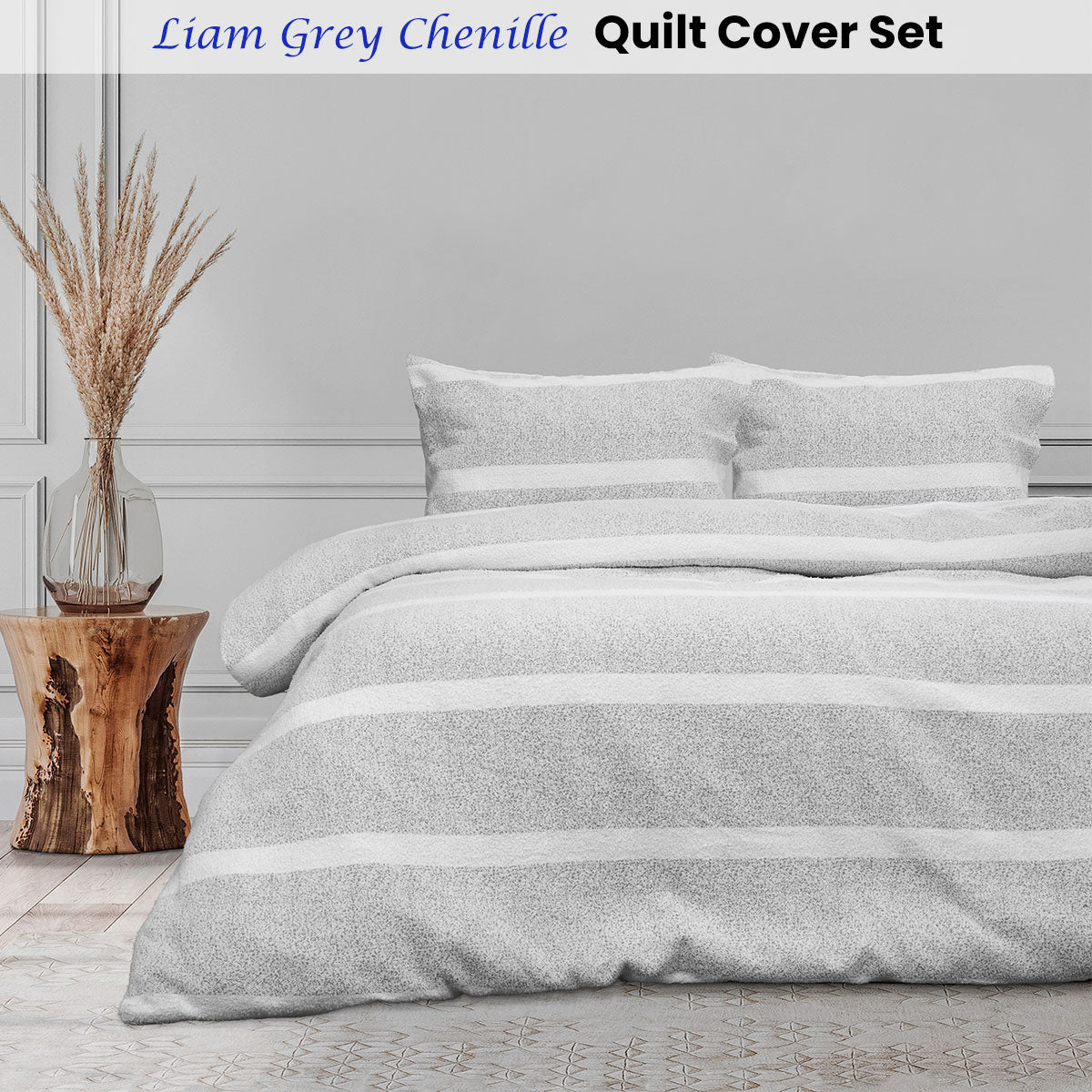 Ardor Liam Chenille Textured Grey Double Quilt Cover Set