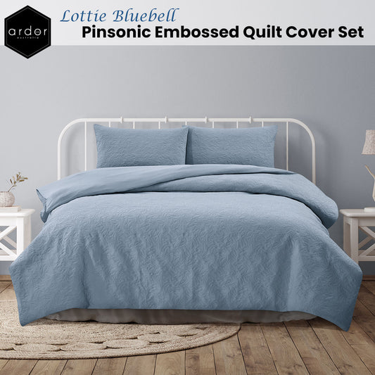 Ardor Lottie Bluebell Pinsonic Embossed King Quilt Cover Set