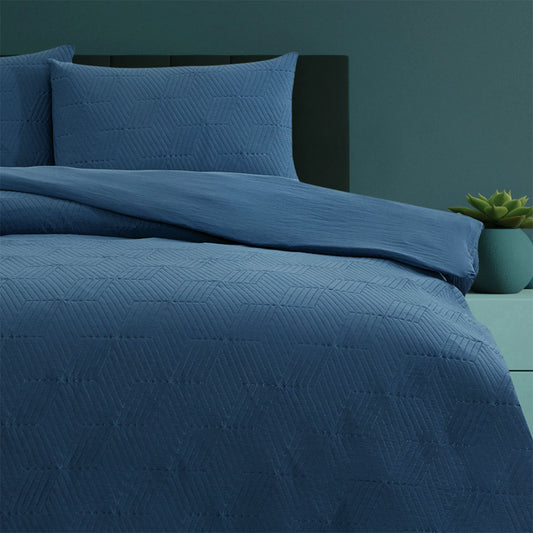 Ardor Maxwell Navy Embossed Vintage Washed King Size Quilt Cover Set