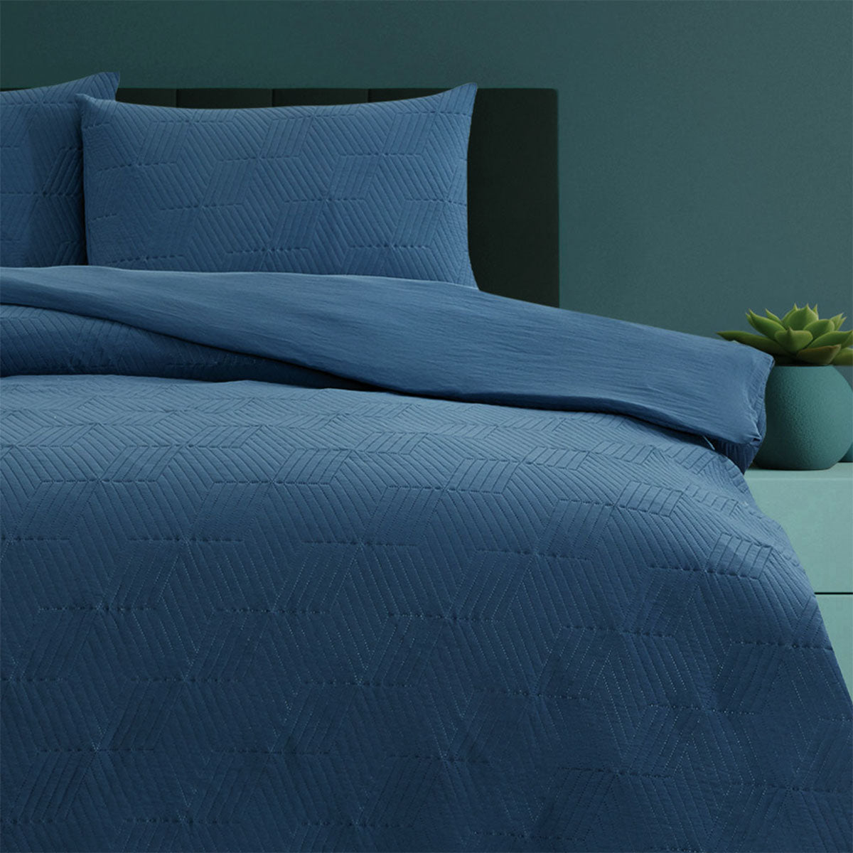 Ardor Maxwell Navy Embossed Vintage Washed Queen Size Quilt Cover Set