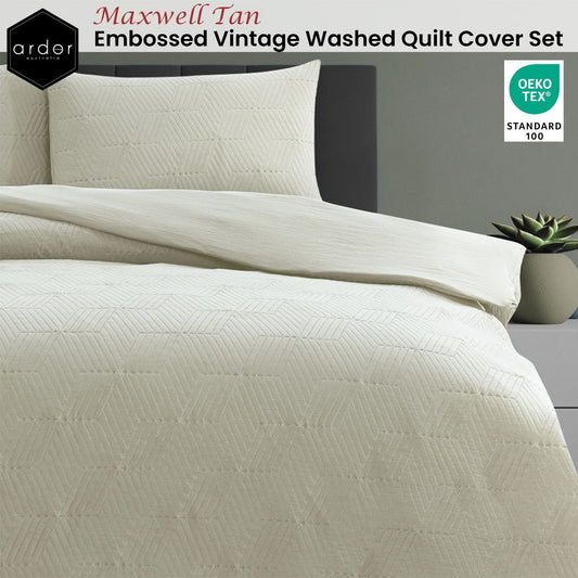 Ardor Maxwell Tan Embossed King Quilt Cover Set
