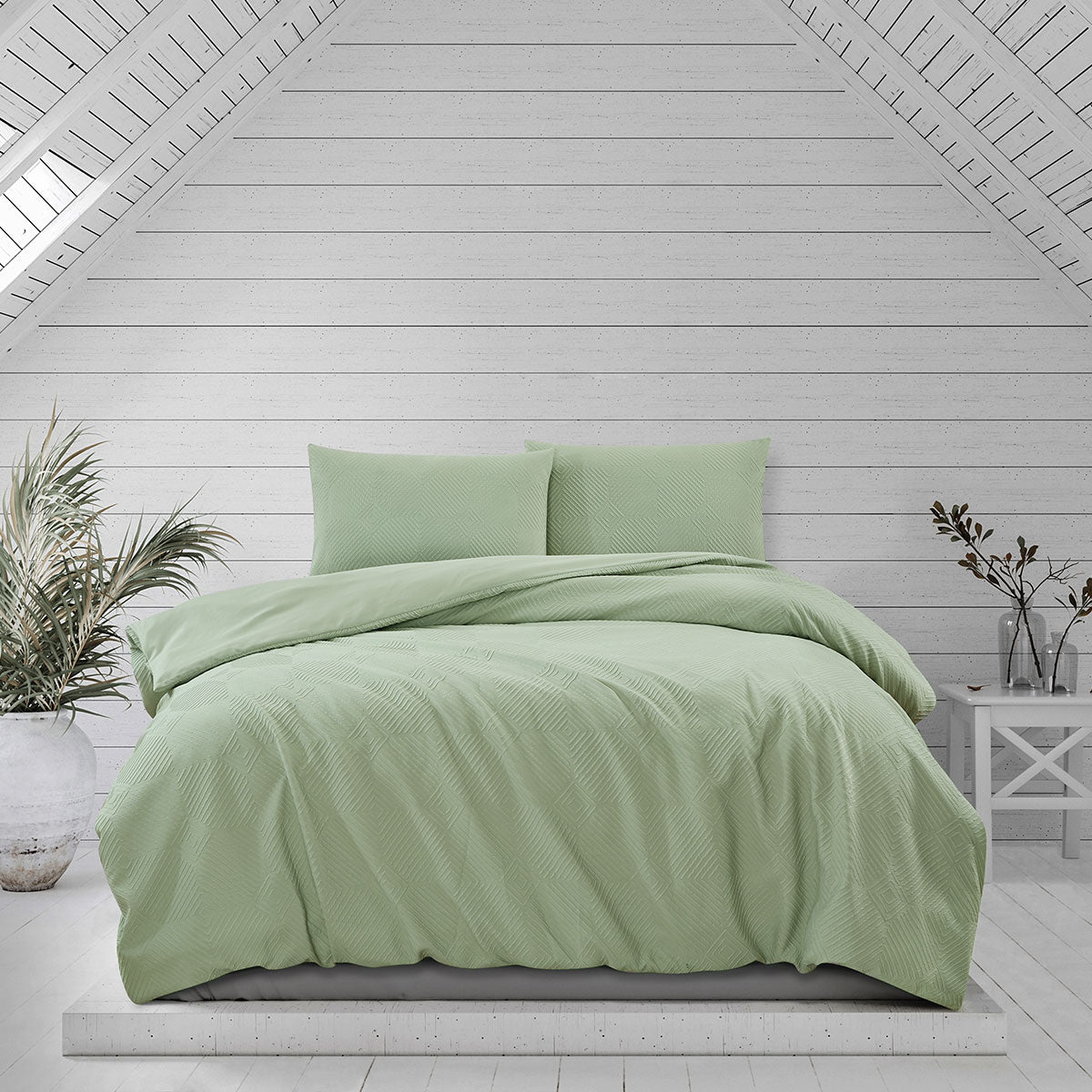 Ardor Preston Pale Green Embossed King Size Quilt Cover Set